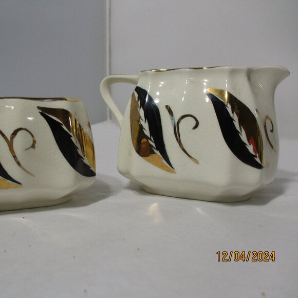 Vintage Staffordshire England Sandland Ware Sugar & Creamer Set MCM Mid-Century - Picture 2 of 12